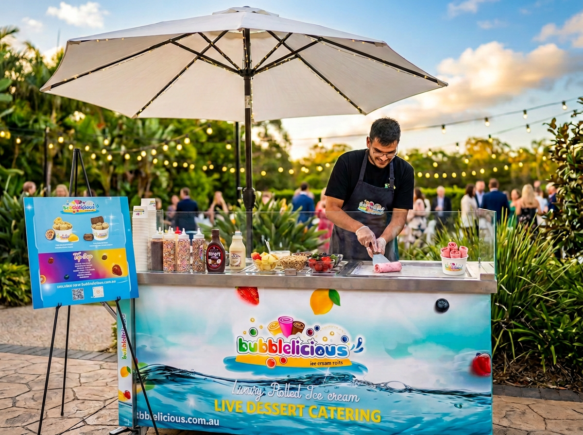Bubblelicious rolled ice cream cart at an Australian festival